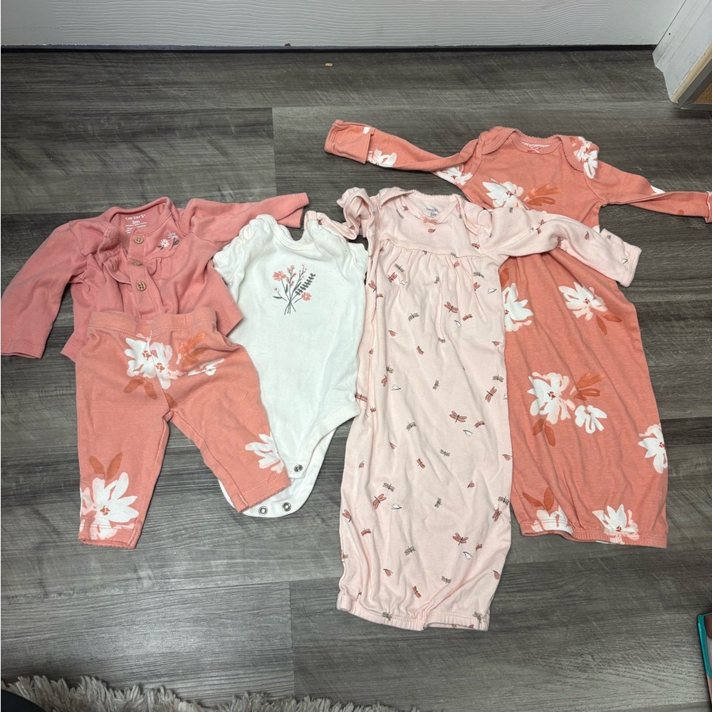 Carter's Coral Pink Baby outfit and 2 sleep sacks